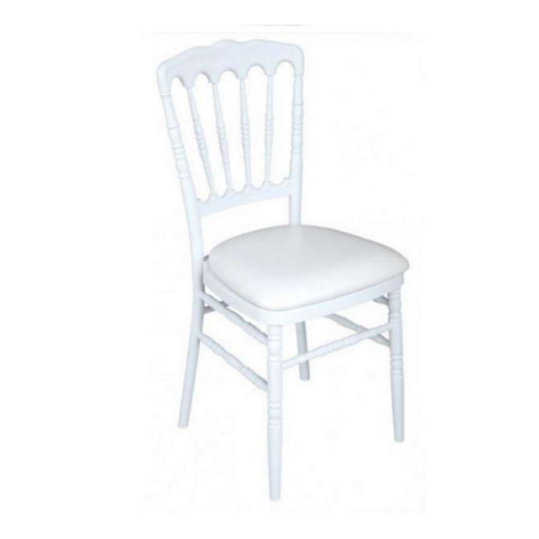 Chaise Napoléon blanche avec assise en simili cuir blanc