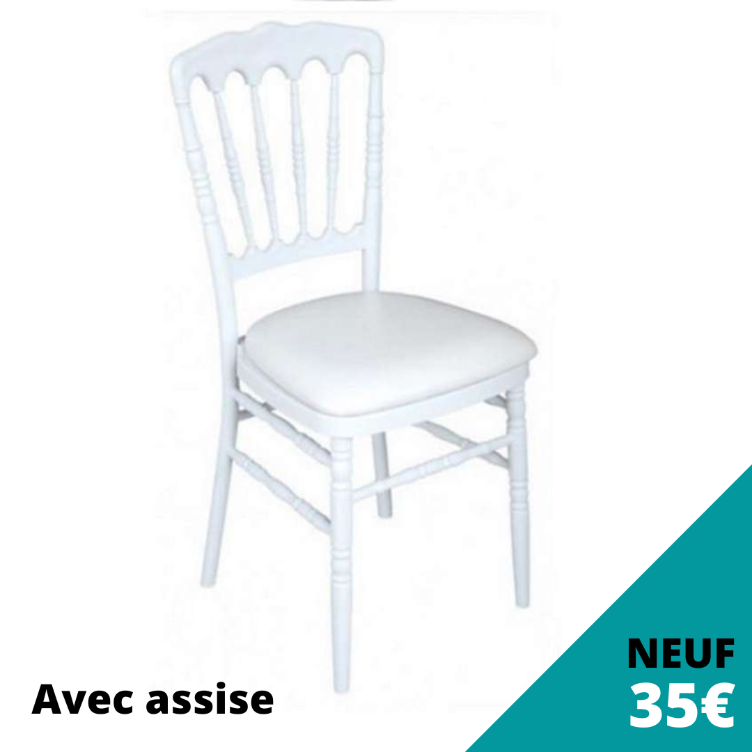 Chaise Napoléon blanche avec assise en simili cuir blanc